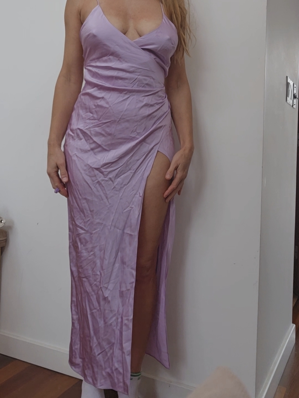 Nwot Revolve French Lilac Silk Dreamy Slit Maxi Dress 4 Pastel Twin Sofia UK - Picture 5 of 6